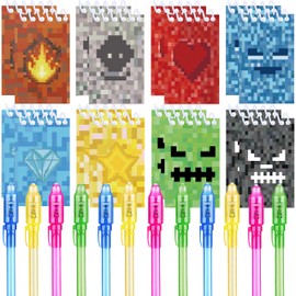 Jiaoohoo 24 Pcs Pixel Theme party favors |12 invisible ink pen and 12 Pixel Theme party mini Notepads| Pixel Theme party Goodie Bag Stuffers, Classroom Prizes, party supplies