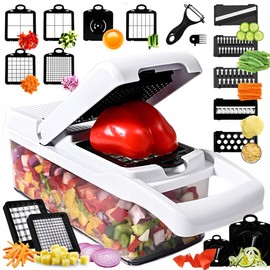 25-in-1 Vegetable Chopper with 13 Blades - Mandoline Slicer -Food Chopper w/Container - Cheese Grater - Veggie Salad Onion Chopper - Kitchen Gadget - Home Essentials - Kitchen Accessories