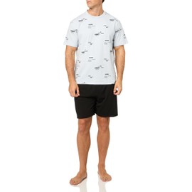 Lacoste Men's Print Top Pajama Set, Blue & Black, XX-Large