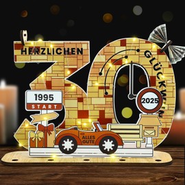 Belillpipi 2025 Wooden Colour Original 30th Birthday Decoration Birthday Wood with LED, Women & Men Birthday Pixel Retro Wooden Sign Guest Book for Gifts, Parties, Birthdays, Anniversary