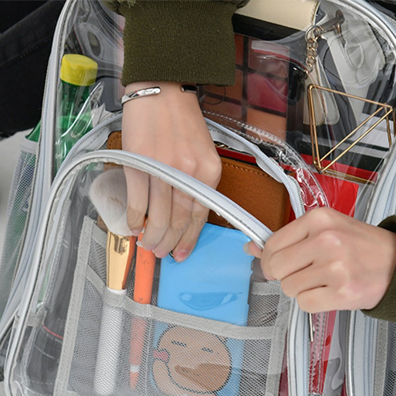 Backpack Schoolbag PVC Waterproof Gray Transparent Large Capacity for School