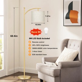 60" Floor Lamps with Remote Control & Bulb, Colors Temperature & Brightness Adjustable, Beige Shade & Gold Pole