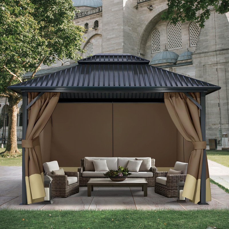 COWVIE 4-Panel 12' x 12' Gazebo Replacement Curtains, Patio Privacy