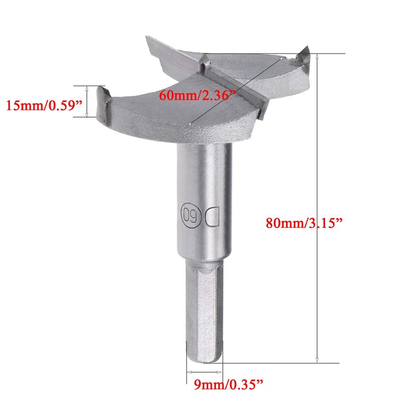 TA-VIGOR Forstner Drill Bit 60mm, Tungsten Carbide Wood Hole Saw