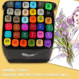 Hyrrt 36 Colors Dual Tips Alcohol Markers, Permanent Sketch Art Markers Pens Set with Pen Holder for Kids Adults Coloring,Painting, Sketching, Illustrations