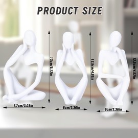 TenaLucy Pack of 3 Thinker Sculpture, Thinker Statue Modern Figures Resin Sculpture Ornaments Thinker Made of Resin Abstract Aesthetic Bookshelf Decorative Resin Thinker Figure (White)