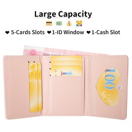 SOEROOY Women's Purse with RFID Blocking, Leather Women's Purse Small and Short Format, Mini Short Purse Women with 6 Card Slots and 1 ID Window, White, Fashionable