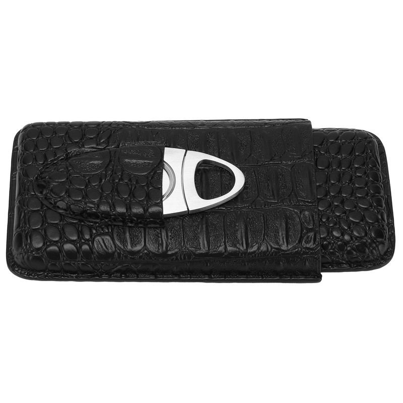 Cigar Case Portable Black Large Capacity PU Leather Caiman Pattern