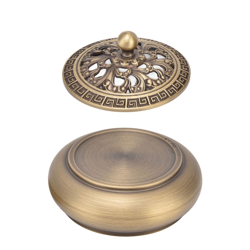 Antique Incense Burner Brass Holder with Lid Fireproof Cotton Interior