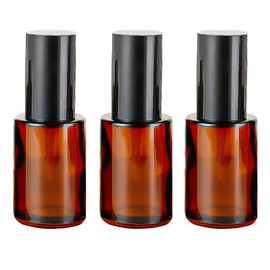 3PCS 30ml/1oz Empty Glass Lotion Pump Bottles Amber Refillable Travel Bottles Toiletries Leakproof Pump Dispenser with Black Cap Mini Cosmetic Removel Oil Foundation Travel Container
