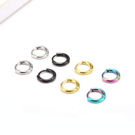 Surgical Stainless Steel Thin Hoop Earrings 6mm/8mm/10mm Small Huggie Hoop Earrings for Women and Men (A: Diameter 6mm (4 Color),4 Pairs)