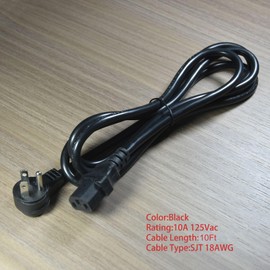Universal 90 Degree Power Cord NEMA 5-15P to IEC320 C13 Power Cord,18AWG Right Angle Computer Power Cable Heavy Duty NEMA to IEC Cable Plug for TV, PC, Computer, Printer (10Ft, Black)