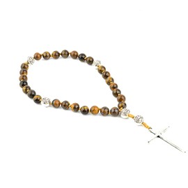 KIKILA Handmade 8mm Anglican Prayer Beads Rosary Natural Stone Beads with Cross Custom Rosary (Tiger Eye)