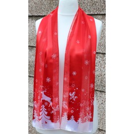 Mytoptrendz® Fashion Printed Scarf for Women Elegant Long Soft Lightweight Novelty Print For Festive Neck Wrap (Red- Snowflake White border)