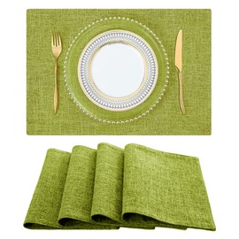CM Tech Placemats Set of 4 Japanese Style Table Mats Cloth Cotton Linen Mat 11.8 x 17.7 inches (30 x 45 cm) Rectangular Double Layer Fabric Sewn Solid Color Table Decoration Flexibility Insulation