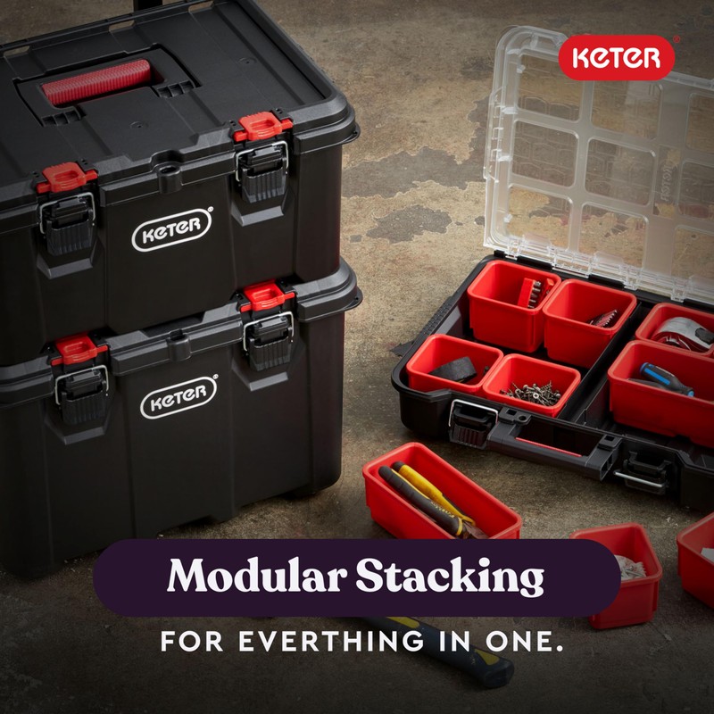 Keter Stack-n-Roll Modular Tools Organizer for Garage Storage and DIY,