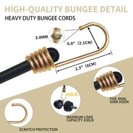 DJDAJIA 36" Bungee Cords with Hooks 4PC 10mm Military Grade Bungee Cord Assortment Metal Hooks, Multi-Purpose Double Braided Elastic Bungee Straps for Various Cargoes, Weatherproof & UV