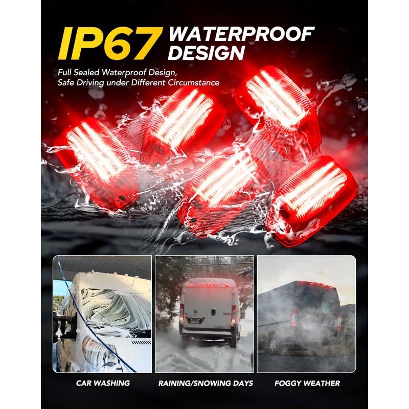 AUTOONE Upgraded Rear Cab Roof LED Marker Lights Kit Red