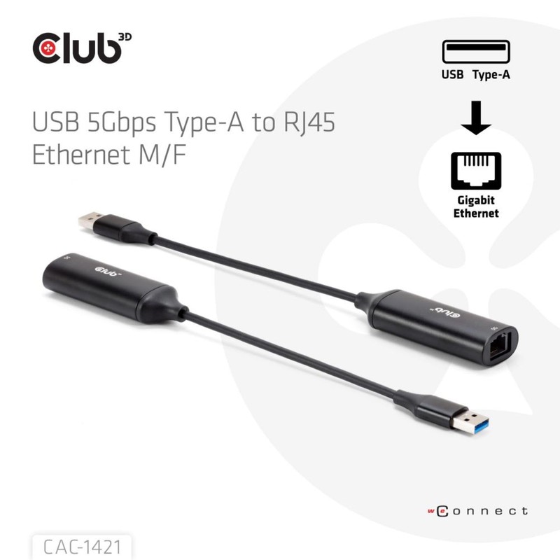 Club 3D CAC-1421 USB 5Gbps Type-A to RJ45 Ethernet M/F