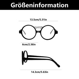 Retro Round Glasses, Nerd Glasses, Toy Glasses, Round Glasses, Wizard Glasses with Round Frame, for Adults and Children, for Carnival, Theme Party, Fancy Dress, Accessory (Black)