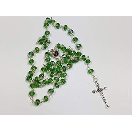 Catholic Green Rosary Crystal Beads Necklace Holy Mary & Crucifix Jerusalem