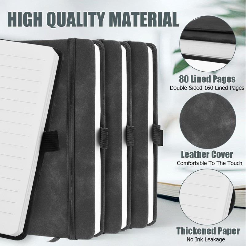4 Pack Pocket Notebook Journals, 3.7" x 5.6" A6 Small
