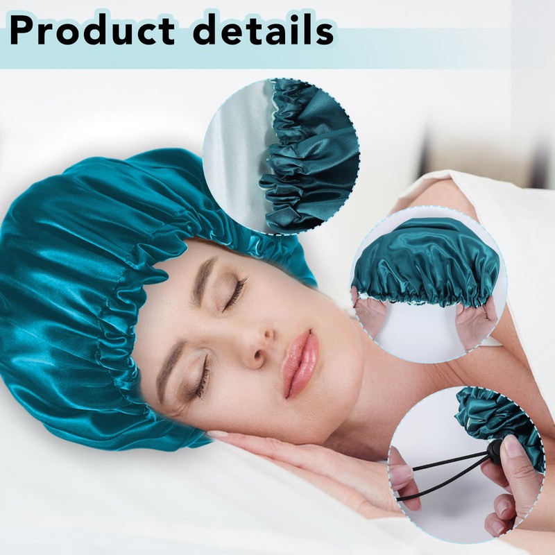 2 Pieces Adjustable Silk Bonnet, 36cm Double Sided Satin Sleep