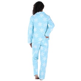 PajamaMania Women's Cotton Flannel Long Sleeve Button-Down Pajamas PJ Set, Icy Snowflakes, Medium