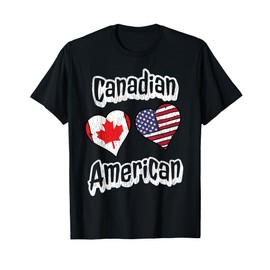 Canadian American Flag Hearts Combo Canada Distressed T-Shirt