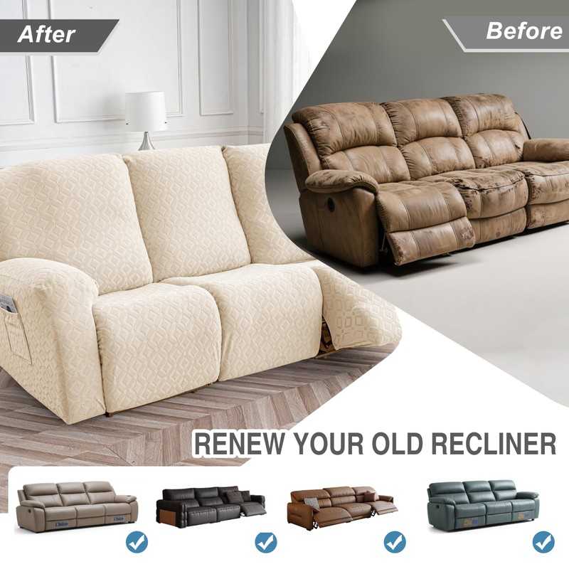 Gennia Waterproof Recliner Sofa Cover,Stretch Reclining Couch Covers with Pockets,Washable