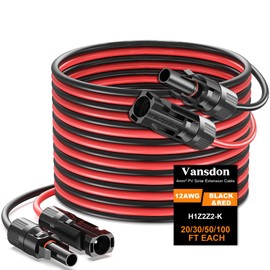 Vansdon 2x50 Feet Solar Panel Extension Cable, 12AWG Solar Cable, Solar Panel Cable with Female and Male Waterproof Connectors for RV, Photovoltaic Systems (50FT Red + 50FT Black)
