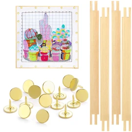 Glooglitter 2 Sets Stretcher Bars for Needlework with Thumb Tacks Regular Needlepoint Stretcher Bars Wooden Canvas Stretcher Bars for Embroidery Stitch Frame Set Bundle with Crafts (8 Inch)