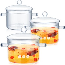 Hsei 3 Pcs Glass Simmer Pot Heat Resistant Clear 1.3 1.5 1.9 L Saucepan with Cover Handle Glass Pots for Cooking Cookware Stovetop and Pan with Lid for Pasta Noodle(Classic)