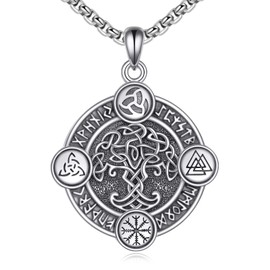 Viking Necklace for Men 925 Sterling Silver Celtic Knot Tree of Life Pendant Nordic Compass Jewelry Amulet Protection Gift for Boys