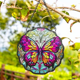 H&D HYALINE & DORA 6.3 '' Red Bird Window Hangings Cardinal Birds Stained Glass Panels Hanging Colorful Window Hanging Panel Indoor Outdoor Home Garden Ornaments