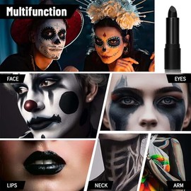 Pintura cara negro de ojos,maquillaje de lápiz labial gótica, brillo de labios mate de larga duración,pintura cara Cream-blendable Stick              