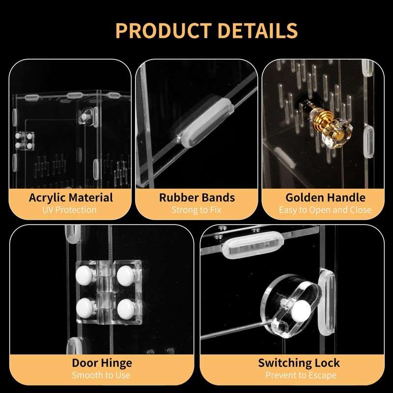 Acrylic Reptile Terrarium Easy Assembly, 360° Clear & Keep Pet