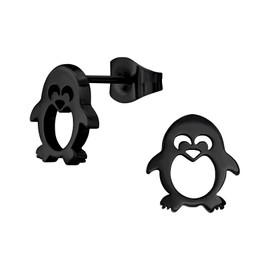 Bungsa 316L Stainless Steel Children's Black Penguin Stud Earrings, Stainless Steel