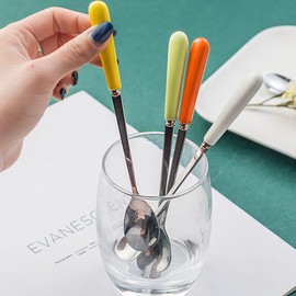 HEMOTON Mini Supoon 4Pcs Stainless Steel Teaspoons Stirring Spoons Ceramic Handle Coffee Spoons Mini Spoon