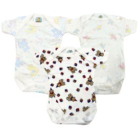 Junior Joy 18-24 Months Printed Baby Bodysuits, 100% Combed Cotton, Super Soft, Short Sleeves, Envelope Neck, Popper Fastening for Easy Nappy Change, Machine Washable, Pack of 3