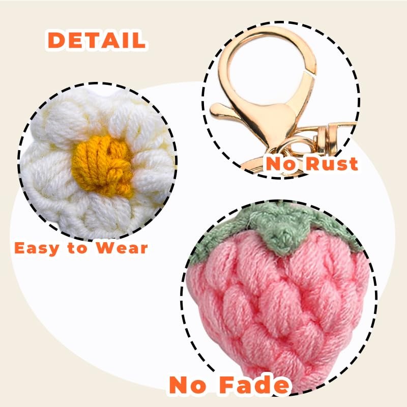Cute Bag Accessories Charms for Girls Women Crochet Strawberry Flower