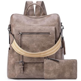 HKCLUF BlackFriday  HKCLUF 4048 Backpack Purse Women Large Designer PU Leather Travel Purse Backpack Fashion Ladies Men Shoulder Bags With Wristlets Perfect - Color: Apricot