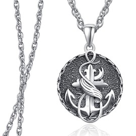 KATHLU Anchor Necklace for Men Women 925 Sterling Silver Anchor Pendant Nautical Pirate Necklace with Stainless Steel 20+2'' Chain