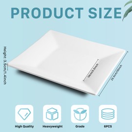 Cabaubl Appetizer Plates Set of 6,10 Inch Porcelain Square Dinner Plates,White Salad Plates,Square Serving Plate for Steak,Pasta,Dessert, Scratch Resistant, Microwave and Dishwasher Safe