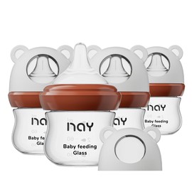yanyoyo Natural Glass Baby Bottle for Breastfeeding Babies, 3oz Newborn Anti-Colic Baby Bottle with Slow Flow Nipples (SS), Clear, Wide Neck, 4 Pack, 0 Months+