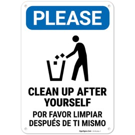 Please Clean Up After Yourself Bilingual Sign, 10x7 Inches, Rust Free .040 Aluminum, Fade Resistant, Made in USA