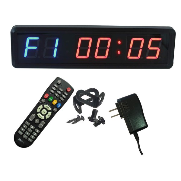 Ledgital Gym Timer with Remote 1.8" Crossfit Clock for Home Gym | 13.4" Wx4 H Wall Mount Countdown/up Timer for Gym| US Plug | Blue+Red Color