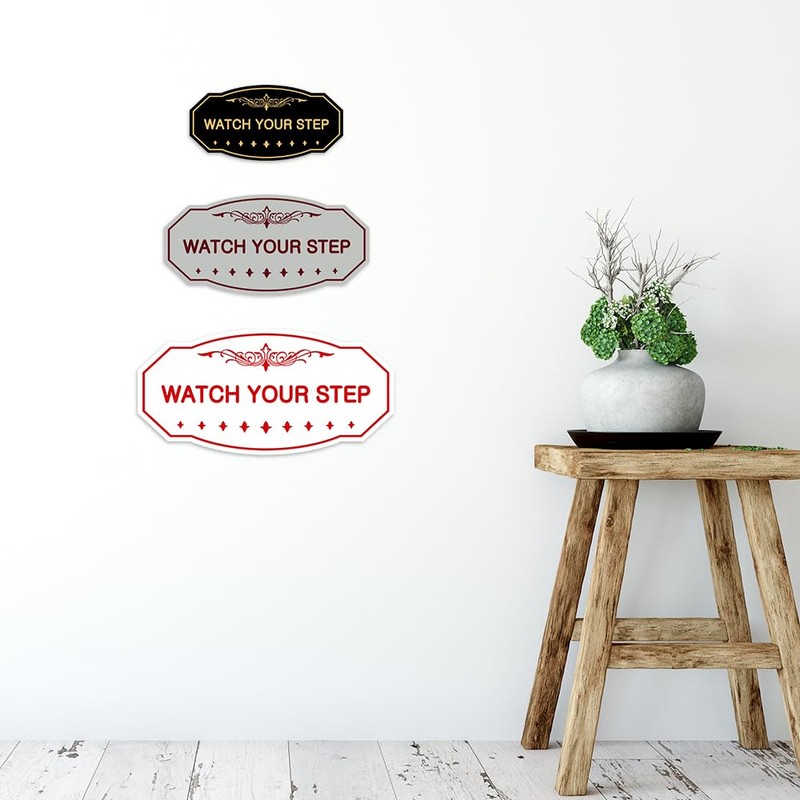 Signs ByLITA Victorian Watch Your Step Sign (Walnut) - Medium