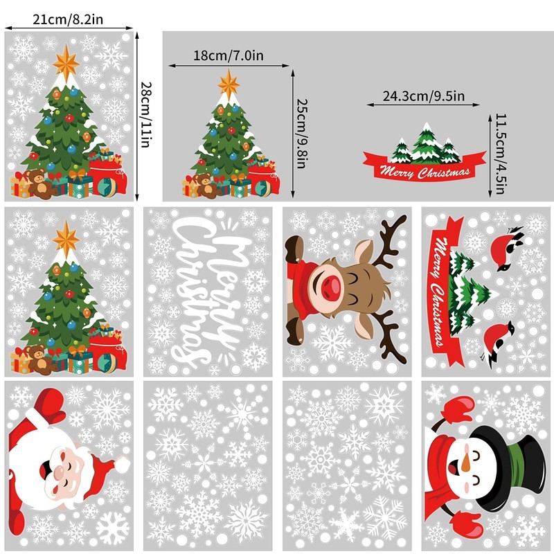 CINECE Christmas Stickers Decoration Removable Glass Window Static Stickers 223pcs