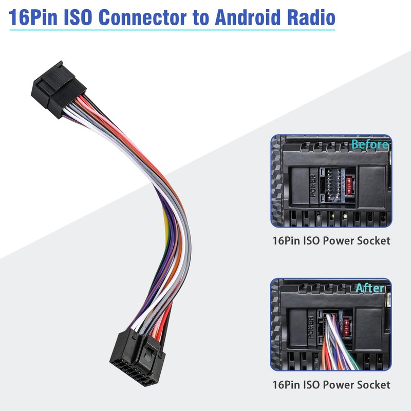 Jayubien Android Radio Extension Cable,ISO Stereo Wiring Harness 16Pin to